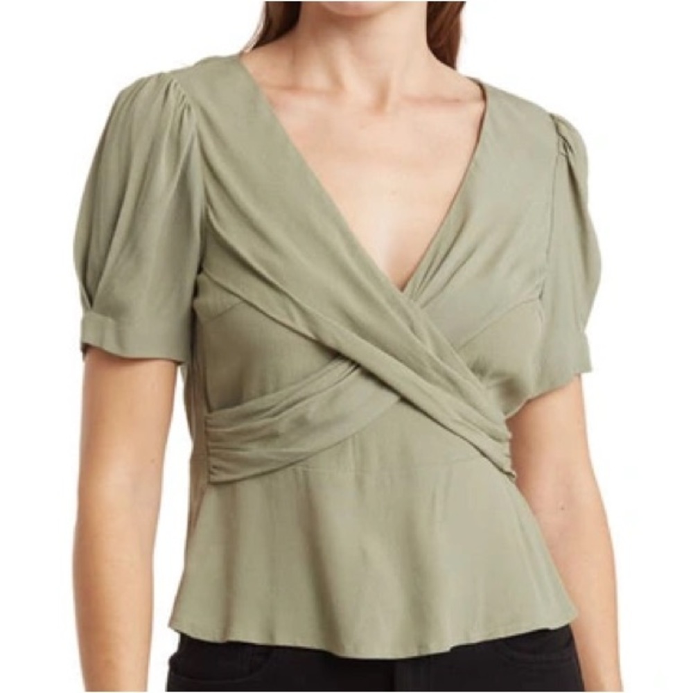 Elodie Crossover Green V Neck Blouse